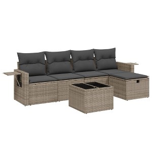 vidaXL Garden Sofa Set Gray Poly Rattan Large Removable Covers - 1 of 4