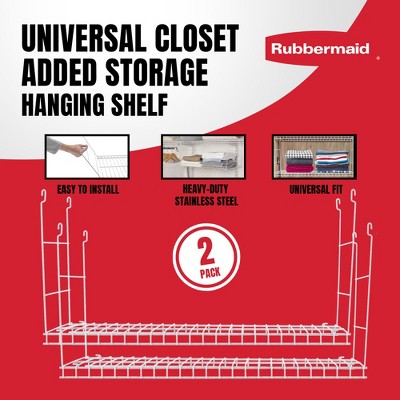 24-Inch White Steel Wire Hanging Storage Shelf, 2 Pack