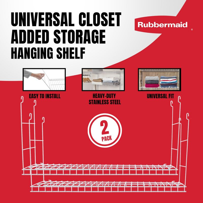 Rubbermaid Universal 24 Inch Long Durable Steel Custom Wire Hanging Added Storage Shelf Accessory, White, 3 of 7