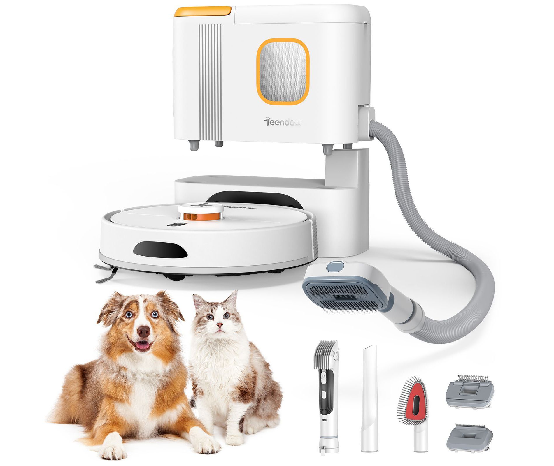 Teendow 7,000 Pa Self-Emptying Robot Vacuum & Mop for Pet Hair, Hardwood Floor and Carpet, App/Voice Controlled, Cordless, HEPA Filter, 3L, White