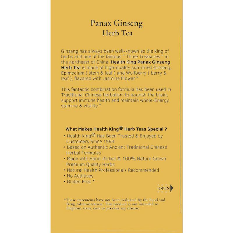 Health King Medicinal Teas Panax Ginseng Herb Tea - 1 Box/20 Bags, 4 of 5