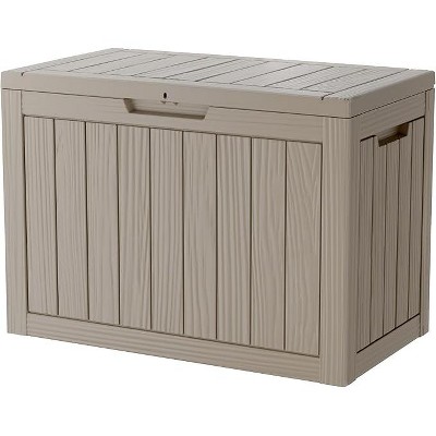 OBOKATA 45 Gallon lockable storage box, waterproof and UV resistant for outdoor mat storage, garden tools and swimming pool accessories storage, Gray