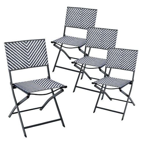 Tangkula Set of 4 Patio PE Rattan Folding Chairs Dining Chairs with Anti rust Frame for Garden Backyard