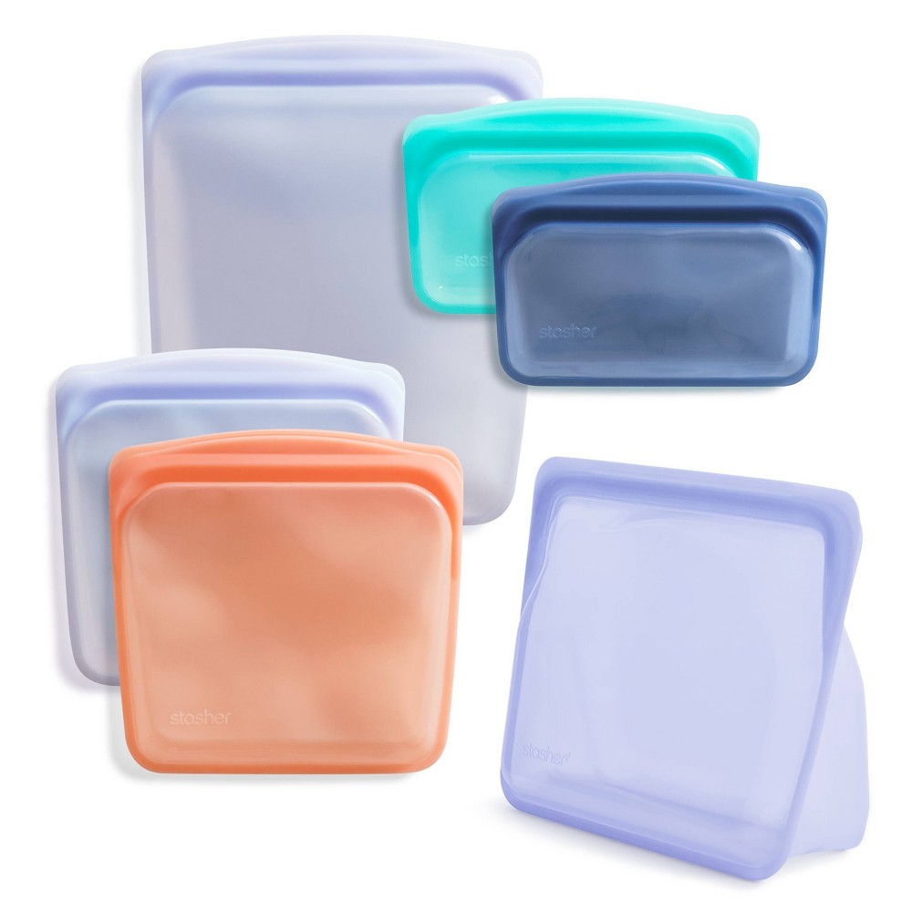 stasher Premium Silicone Reusable Bags On-The-Go Starter Kit Plus - 6pk - Clear