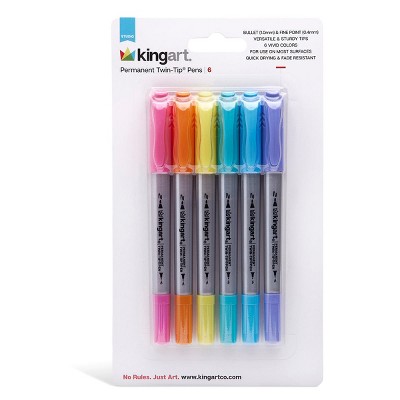 KINGART Permanent Twin-Tip Pens 6 Colors