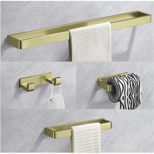 Bathroom Hardware Set Brushed Gold, Bathroom Accessories Set 4 Pieces Towel Bar Set, SUS304 Stainless Steel Towel Holder Set Wall Mounted - 1 of 4