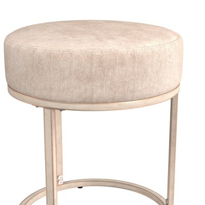 18" Bone White Upholstered Metal Vanity Stool with Round Seat
