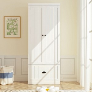 Famapy Freestanding Wardrobe with Adjustable Shelves & Bottom Drawer,Armoire Closet Clothing Organizer,Bedroom/Entryway Storage Cabinet - 1 of 4