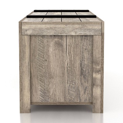 Weathered Oak Farmhouse Storage Bench with Slide Top