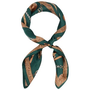 Alilang 100% Mulberry Silk Small Square Scarf Lightweight Head Scarf Neckerchief for Women 20.87 x 20.87 inches- Green - 1 of 4
