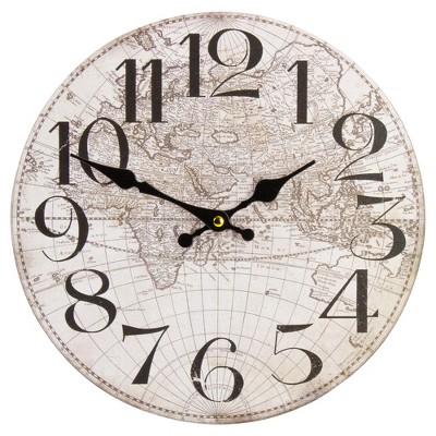 Northlight 12" Ivory and Black Battery Operated Round Wall Clock with World Globe Design