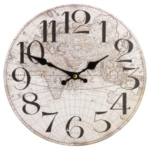 Northlight 12" Ivory and Black Battery Operated Round Wall Clock with World Globe Design - 1 of 4