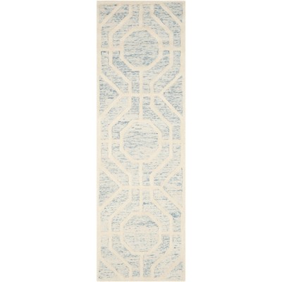 Light Blue Ivory Hand-Tufted Wool Rectangular Rug