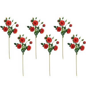 Northlight Real Touch™ Orange and Red Artificial Camellia Rose Floral Sprays, Set of 6 - 23" - 1 of 4