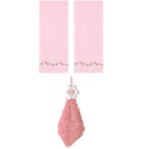 REGALWOVEN 3 Pcs Floral Soft Absorbent Hand Towel for Bathroom Kitchen - 1 of 4