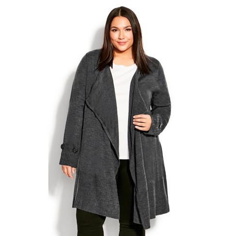 Women's Plus Size Big Button Cuff Cardigan - Charcoal | Avenue : Target