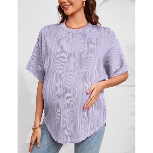 Womens Maternity Shirts Summer Ribbed knit Short Sleeve Casual Pregnancy Clothes Crewneck Loose Maternity Tops - 1 of 4
