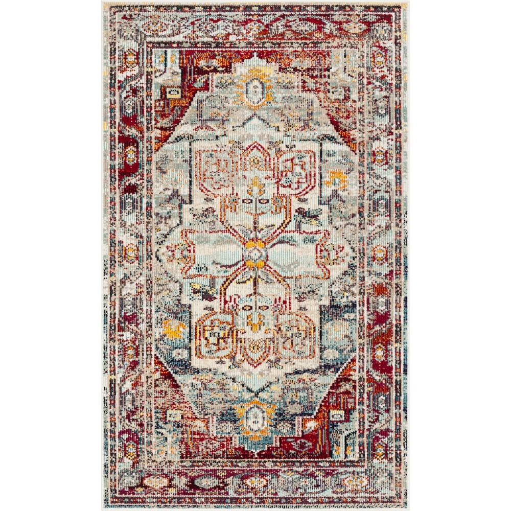 3'x5' Medallion Accent Rug Light Blue/Red - Safavieh