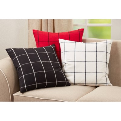 20" White and Blue Plaid Cotton Square Throw Pillow