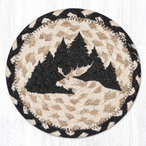 Earth Rugs Graphic Moose Round Coaster – 7"x7" Braided Jute with Hand-Stenciled Moose Silhouette for Rustic Lodge or Cabin Decor - 1 of 3