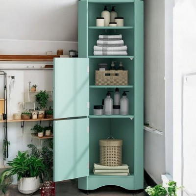 Alilang 14.96 Inch Tall Corner Storage Cabinet with Adjustable Shelves and Double Doors-Green
