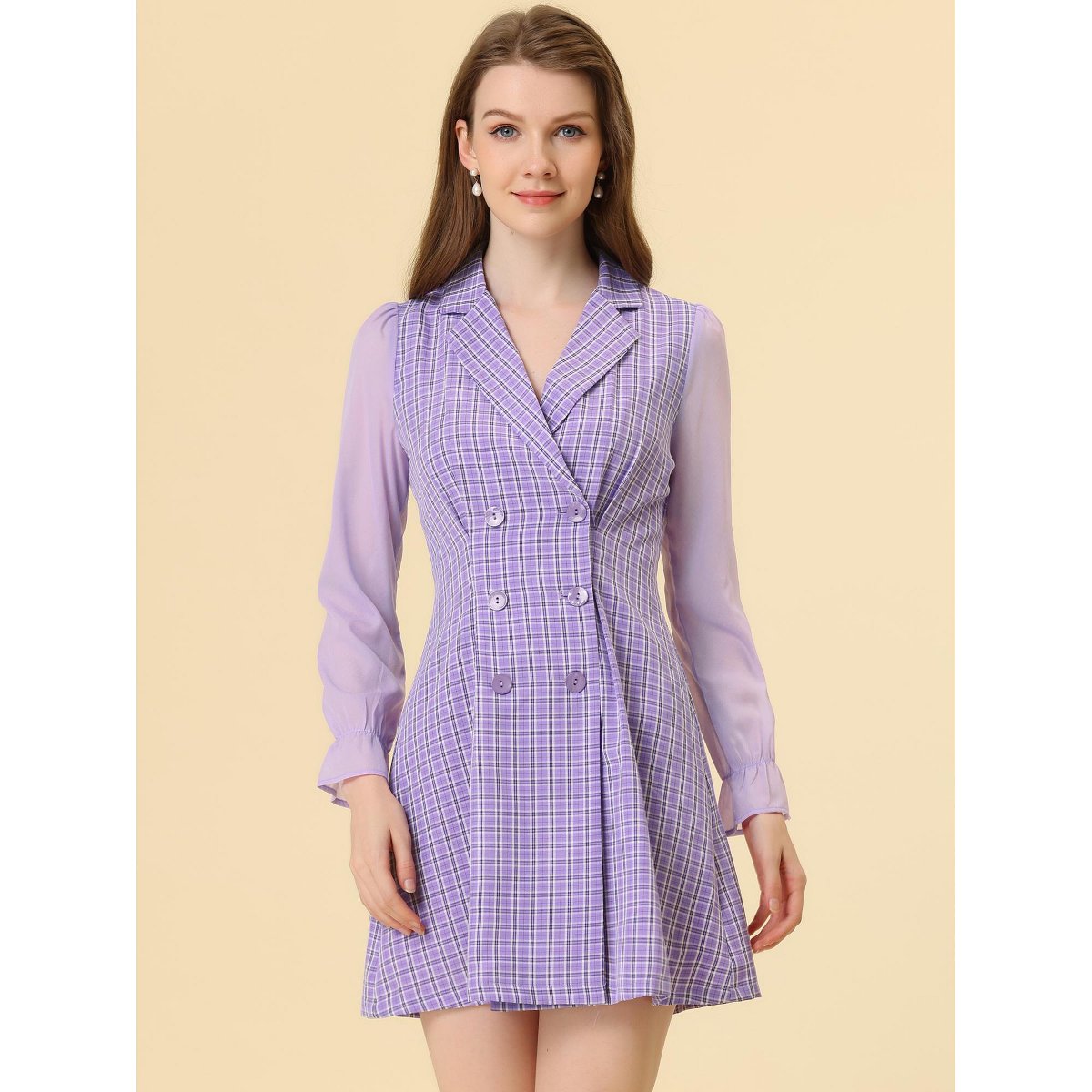 Женские платья INSPIRE CHIC Women's Notched Lapel Long Sleeve Elastic Cuff Blazer Dress Small Purple — фото 3