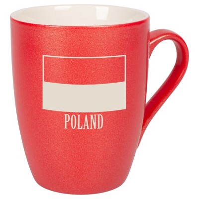 Elanze Designs Poland Polish Flag 10 Ounce Ceramic Laser-Etched Engraved Drinkware Mug, Metallic Crimson Red