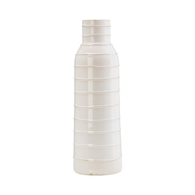 Sagebrook Home 17" Ceramic Vase - Contemporary Ivory Geometric Design Vase For Decorative Table Accent - Stylish Home or Office Decor - Elegant Event
