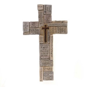 Home Decor Crossword Wall Cross  -  One Wall Cross 15.25 Inches -  Believe Rejoice Trust  -  46461  -  Polyolefin  -  Gray - 1 of 2