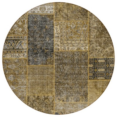 Brown Gray And Charcoal Patchwork Washable Indoor Outdoor Area Rug