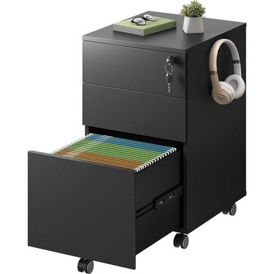 GALAXHERO 3-Drawer Rolling File Cabinet with Lock, Wood Under Desk Filing Cabinet for Home Office, Fits Letter/Legal/A4 Size