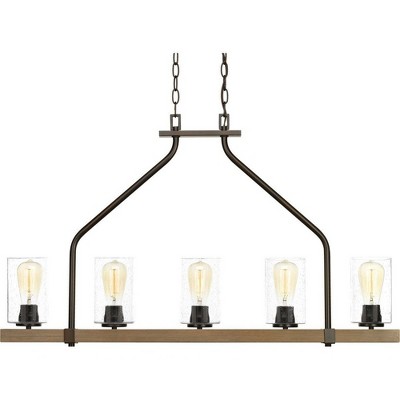 Barnes Mill Antique Bronze 5-Light Linear Chandelier with Seeded Glass Shades