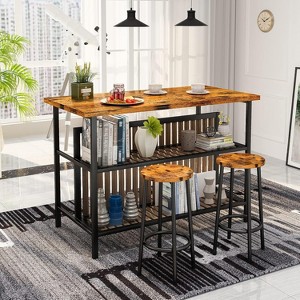 Hooseng Dining Table Set for 2, Kitchen Island with Seating Bar Table Set with Storage, Space Saving Kitchen Island with 2 Shelves, white - 1 of 4