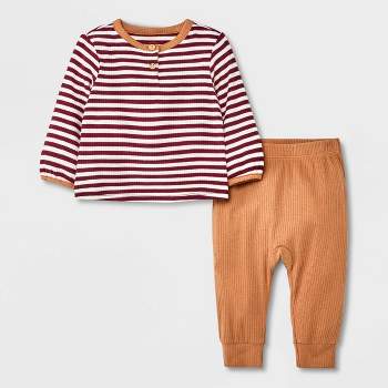 Baby Boys' 2pc Striped Ribbed Top & Bottom Set - Cat & Jack™ Brown