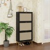 TiramisuBest Rattan 3 Door Shoe Rack, Freestanding Modern Shoe Storage Cabinet, for Entryway - 3 of 4