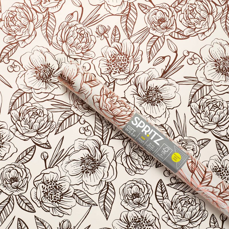 Foil Peonies Gift Wrapping Paper - Spritz&#8482;, 1 of 9