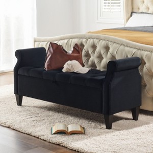 CAVINAS 57.5" Storage Bench Velvet Accent Tufted Roll Arm Storage Bench for Bedroom - 1 of 4