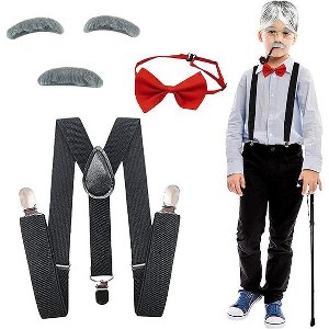 4E's Novelty Old Man Costume Set for Kids  100th Day of School Dress Up,  Includes Suspenders, Gray Stick-On Mustache & Eyebrows, Bow Tie : Target