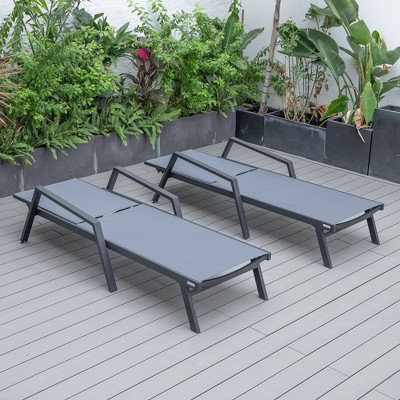 Modern Dark Grey Aluminum Patio Chaise Lounge Chair with Armrests