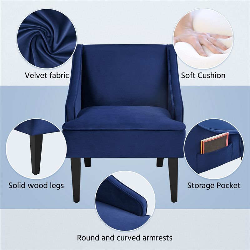 Yaheetech Modern Upholstered Armchair Velvet Accent Chair for Living Room Bedroom, 4 of 9