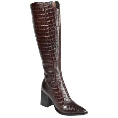 Journee Signature Womens Genuine Leather Laila Almond Toe Inside Zip Knee High Boots