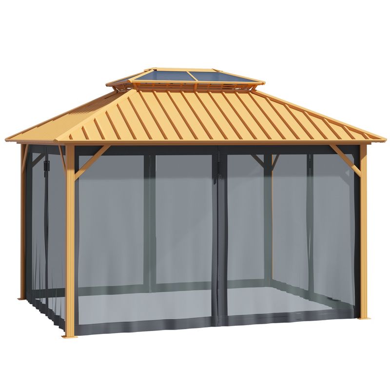 Outsunny 10x12 Hardtop Gazebo with Aluminum Frame, Permanent Metal Roof Gazebo Canopy with Netting for Garden, Patio, Backyard, 4 of 9