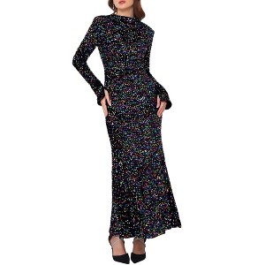 INSPIRE CHIC Women's Sequined Maxi Velvet Crewneck Long Sleeve Cocktail Evening Bodycon Dress - 1 of 4