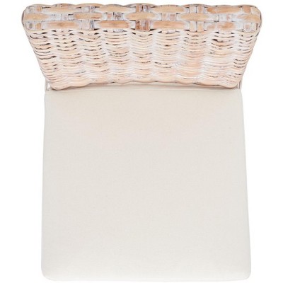 White Upholstered Rattan Side Chair with Natural Wood Legs