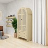 Arched Versatile Bookcase with Rattan Door Storage Display Cabinet with 2 Drawers & Adjustable Shelves for Living Room-Tanpinhause - 3 of 4