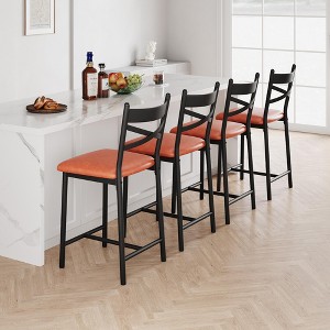 Bar Stools Set of 4, Upholstered Bar Chairs with Back, Thick Cushion, Counter Height Barstools for Kitchen Island Apartment Counter Bar - 1 of 4
