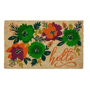 1'4" x 2'4" Unique Blooms Hello Indoor/Outdoor Coir Doormat - Entryways - 1 of 4