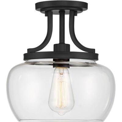 Regency Hill Farmhouse Industrial Ceiling Light Semi Flush Mount Fixture Black 10 1/4" Wide Clear Glass Shade for Bedroom Kitchen