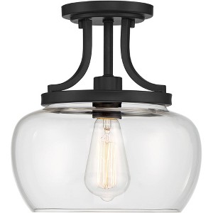 Regency Hill Rustic Farmhouse Industrial Ceiling Light Semi Flush Mount Fixture 10 1/4" Wide Black Curved Clear Glass Shade for Bedroom Kitchen House - 1 of 4