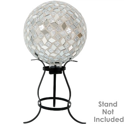 Silver Mirrored Diamond Mosaic Glass Garden Gazing Globe, 10-inch